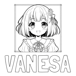 Online izdelana pobarvanka - Pobarvanka imena VANESA in pobarvanka ljubke punčke v anime slogu