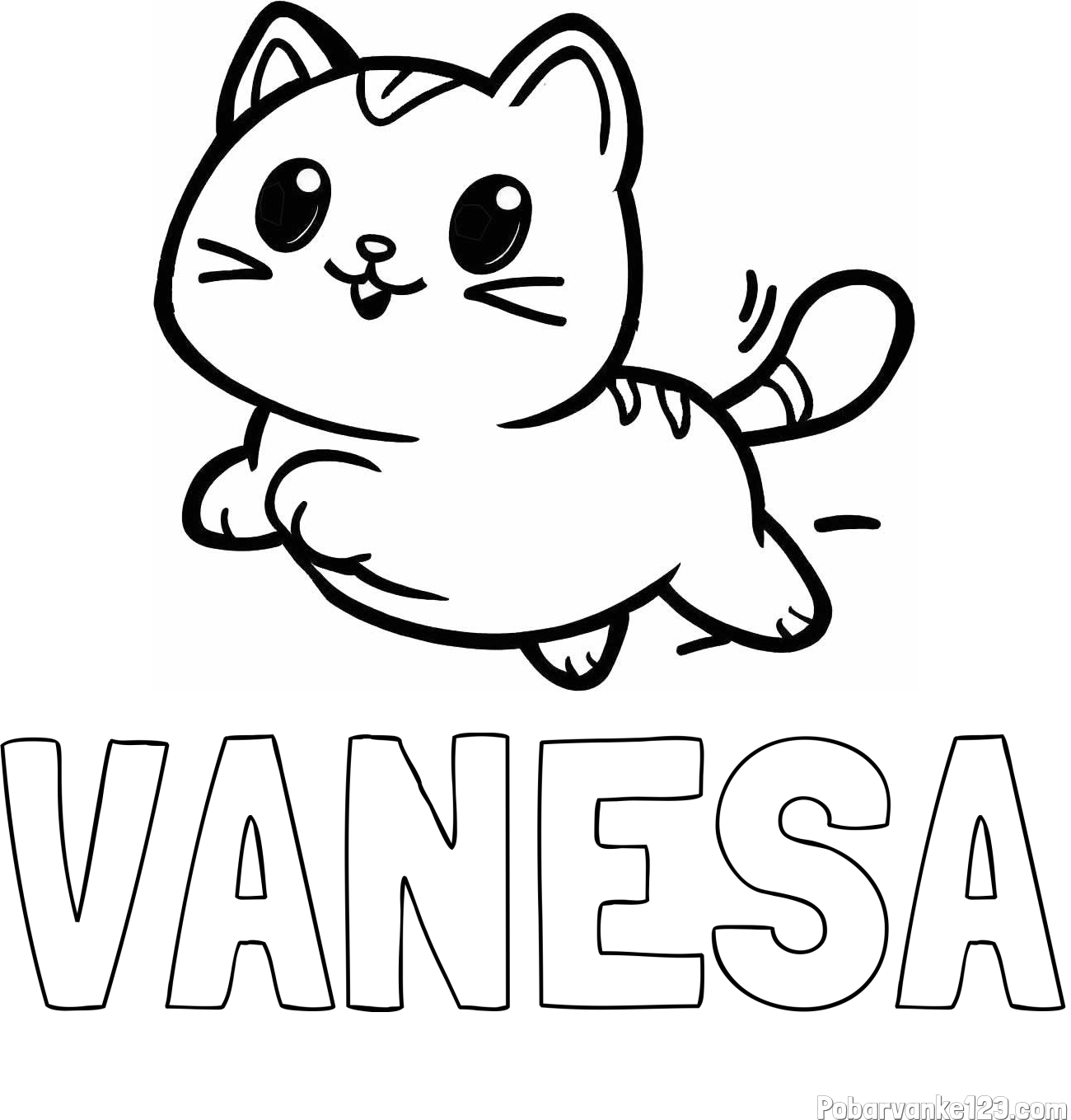 Pobarvanka imena VANESA in pobarvanka prikupne mačke med tekom