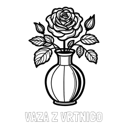 Online izdelana pobarvanka - Pobarvanka imena VAZA Z VRTNICO in pobarvanka čudovite vrtnice v vazi