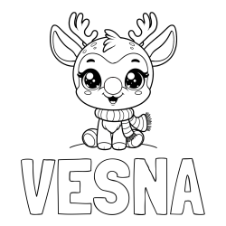 Online izdelana pobarvanka - Pobarvanka imena VESNA in otroška pobarvanka jelenčka Rudolfa s šalom okoli vratu