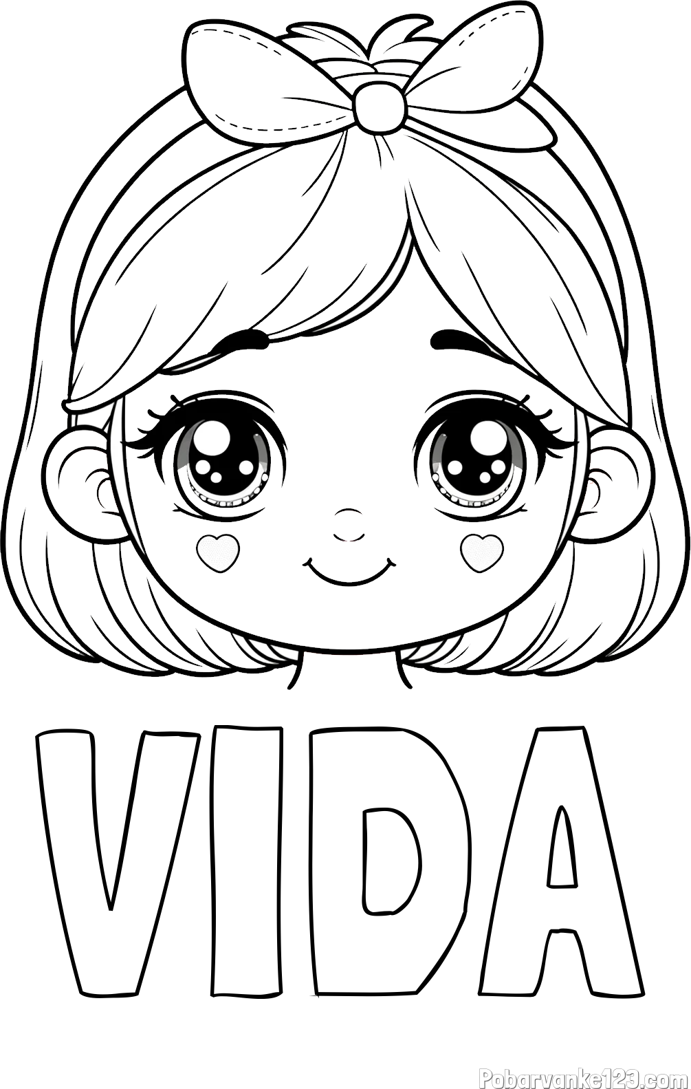 Pobarvanka imena VIDA in pobarvanka obraza ljubke punčke