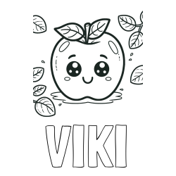Online izdelana pobarvanka - Pobarvanka imena VIKI in pobarvanka nasmejane jabolke