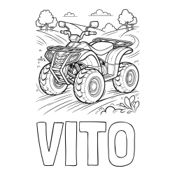Online izdelana pobarvanka - Pobarvanka imena VITO in pobarvanka štirikolesnika na cesti