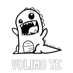 Online izdelana pobarvanka - Pobarvanka imena VOLIMO TE in pobarvanka strašnega dinozavra