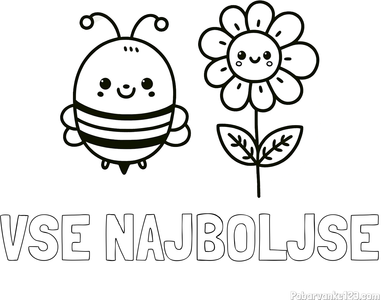 Pobarvanka imena VSE NAJBOLJŠE in pobarvanka ljubke čebelice in nasmejane rože