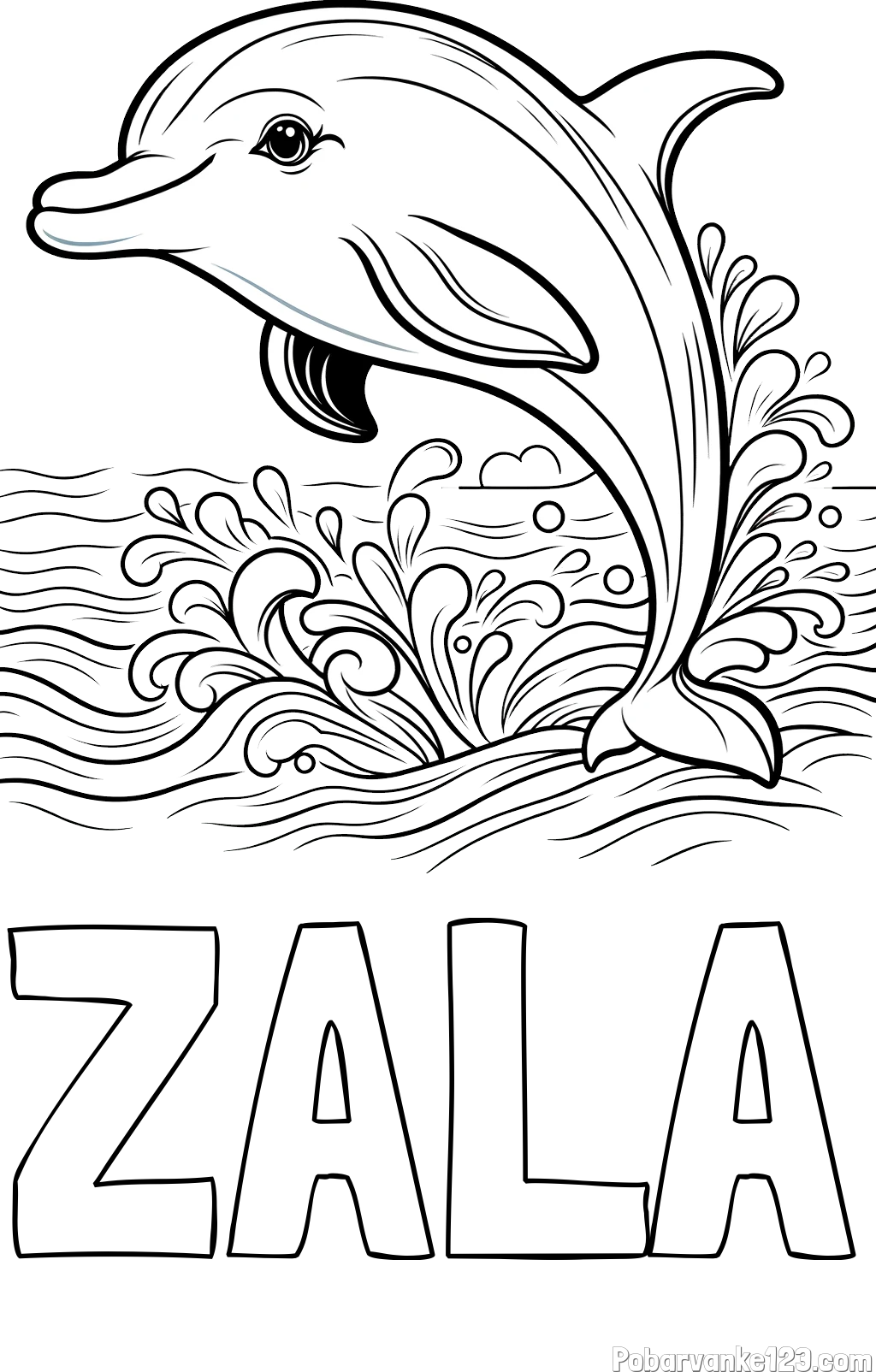 Pobarvanka imena ZALA in pobarvanka ljubkega delfina