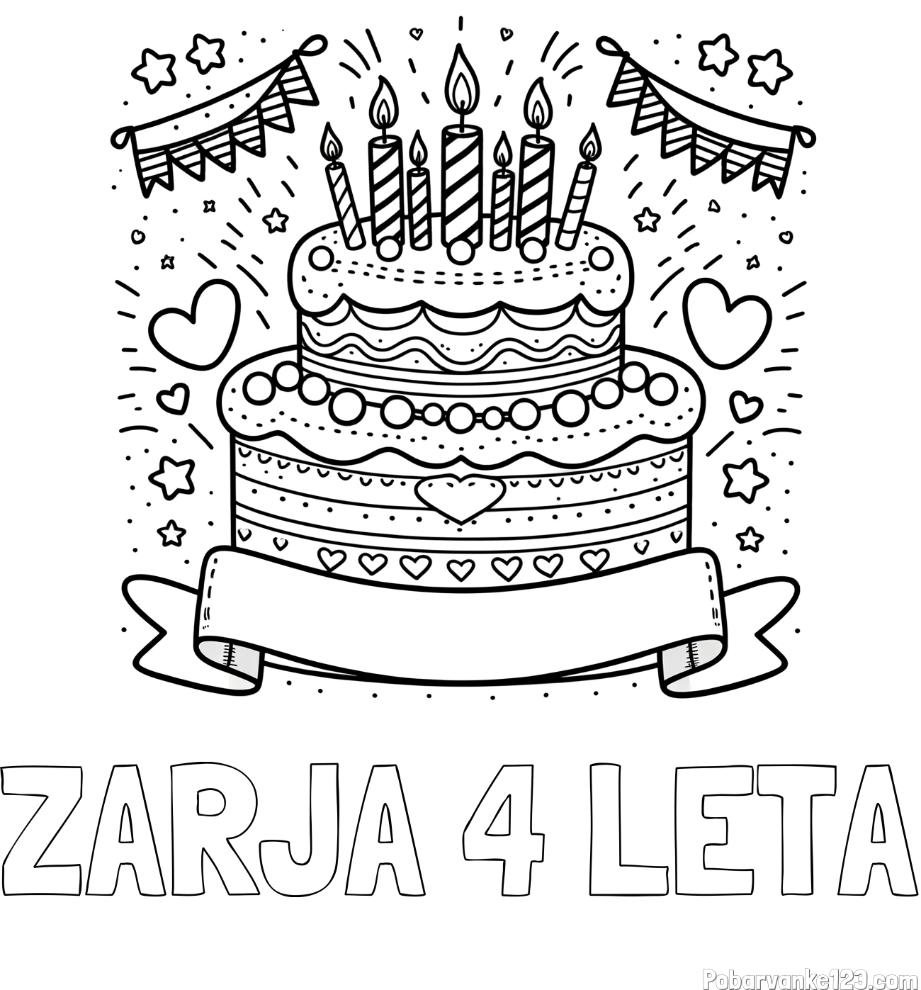 Pobarvanka imena ZARJA 4 LETA in pobarvanka velike torte za rojstni dan