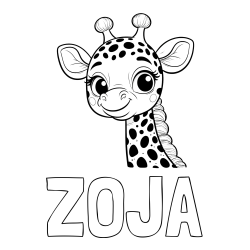 Online izdelana pobarvanka - Pobarvanka imena ZOJA in pobarvanka ljubke žirafe z velikimi očmi