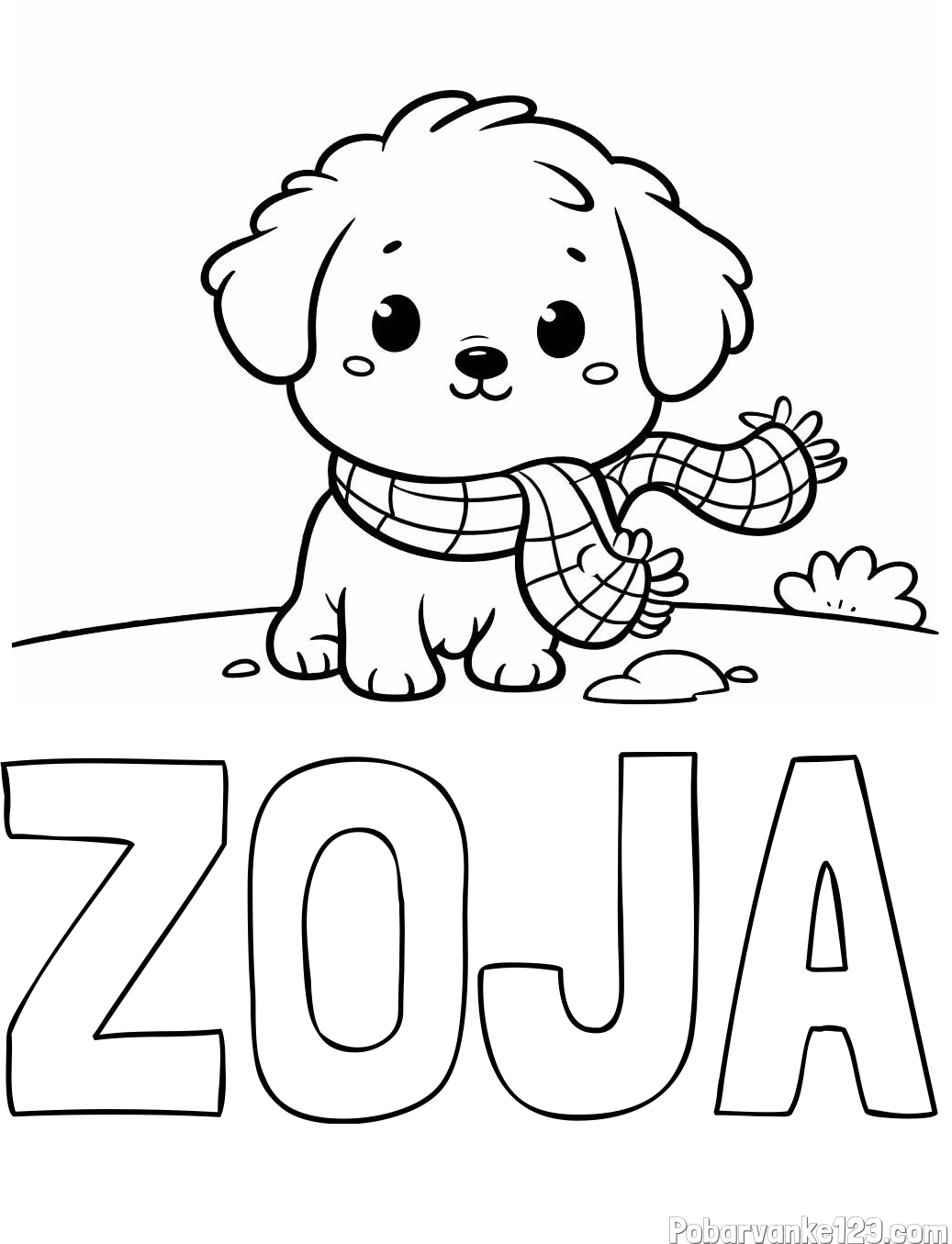 Pobarvanka imena ZOJA in pobarvanka prikupnega psička