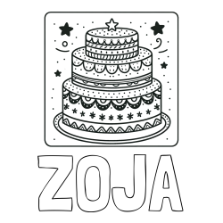 Online izdelana pobarvanka - Pobarvanka imena ZOJA in pobarvanka slastne torte