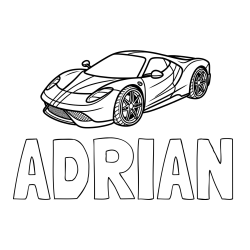 Online izdelana pobarvanka - Pobarvanka imena ADRIAN in pobarvanka dirkalnega avtomobila