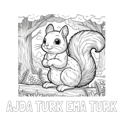 Online izdelana pobarvanka - Pobarvanka imena AJDA TURK EMA TURK in pobarvanka veverice v gozdu