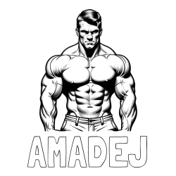 Online izdelana pobarvanka - Pobarvanka imena AMADEJ in pobarvanka bodybuilder-ja
