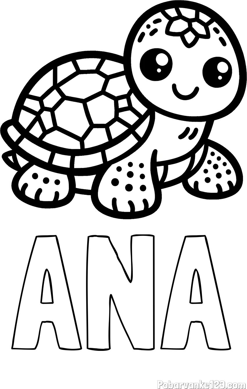 Pobarvanka imena ANA in otroška pobarvanka želve