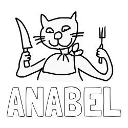 Online izdelana pobarvanka - Pobarvanka imena ANABEL in pobarvanka mačke pri kosilu