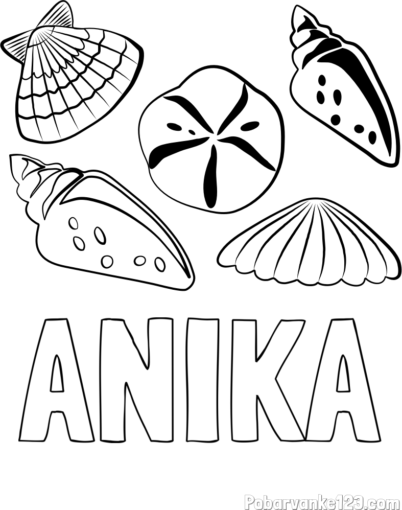 Pobarvanka imena ANIKA in pobarvanka različnih školjk