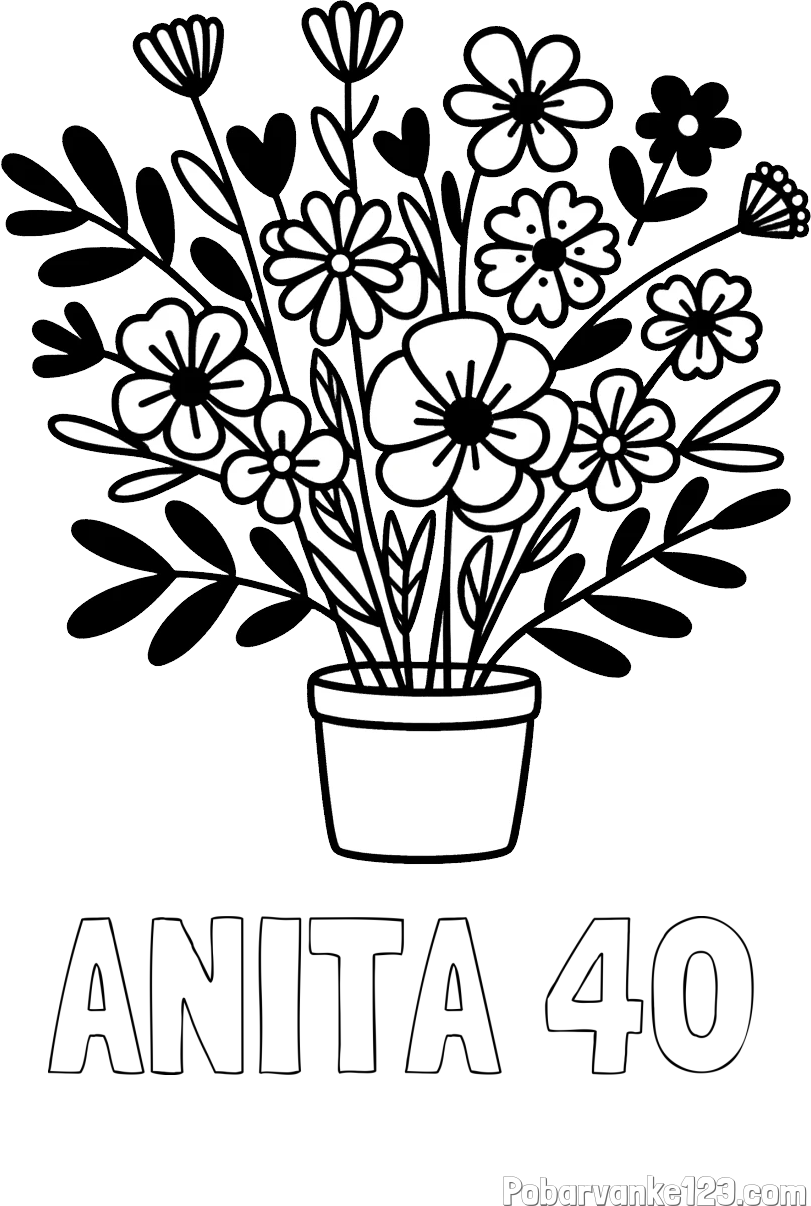 Pobarvanka imena ANITA 40 in pobarvanka rož v cvetličnem loncu
