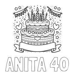 Online izdelana pobarvanka - Pobarvanka imena ANITA 40 in pobarvanka velike torte za rojstni dan