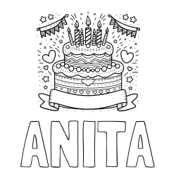 Online izdelana pobarvanka - Pobarvanka imena ANITA in pobarvanka velike torte za rojstni dan