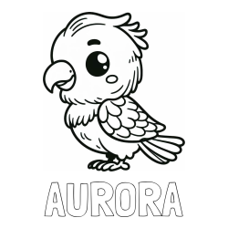 Online izdelana pobarvanka - Pobarvanka imena AURORA in pobarvanka ljubkega papagaja