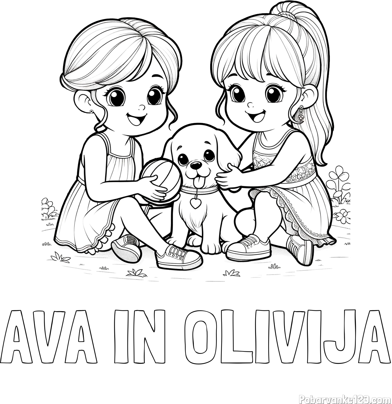 Pobarvanka imena AVA IN OLIVIJA in pobarvanka prijateljic s kužkom