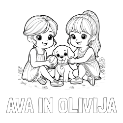 Online izdelana pobarvanka - Pobarvanka imena AVA IN OLIVIJA in pobarvanka prijateljic s kužkom