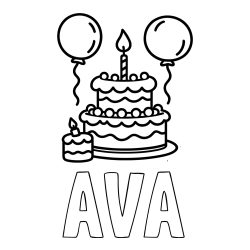 Online izdelana pobarvanka - Pobarvanka imena AVA in pobarvanka velike rojstnodnevne torte