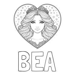 Online izdelana pobarvanka - Pobarvanka imena BEA in pobarvanka ljubke princese v srčku