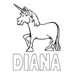 Online izdelana pobarvanka - Pobarvanka imena DIANA in pobarvanka veselega samoroga