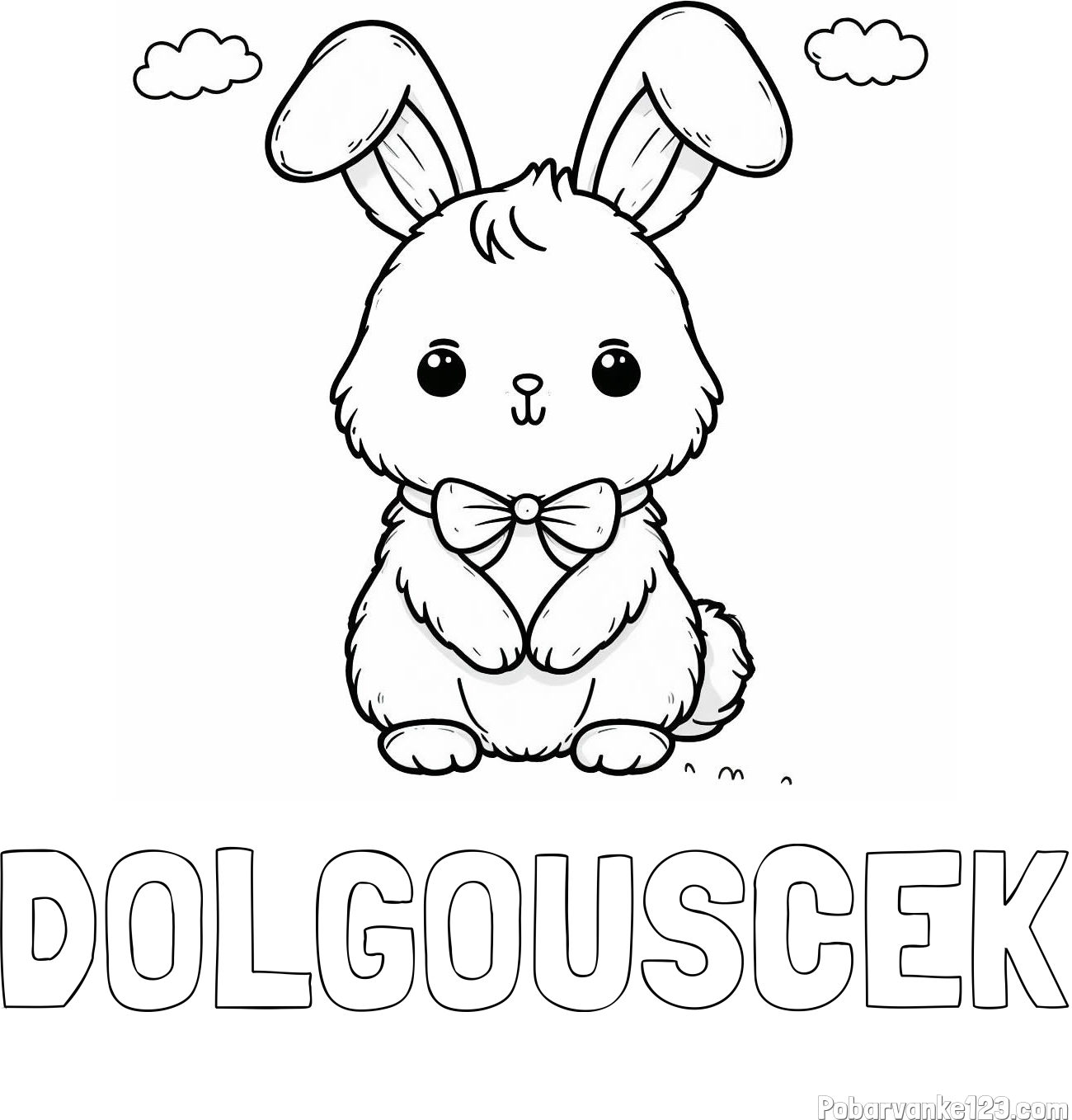 Pobarvanka imena DOLGOUŠČEK in pobarvanka prikupnega zajčka