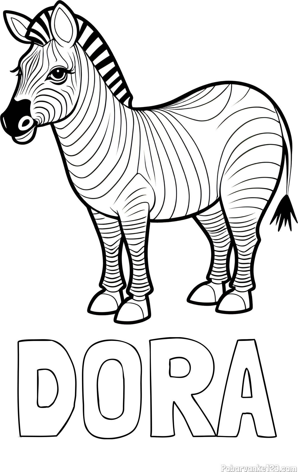 Pobarvanka imena DORA in pobarvanka ljubke zebre