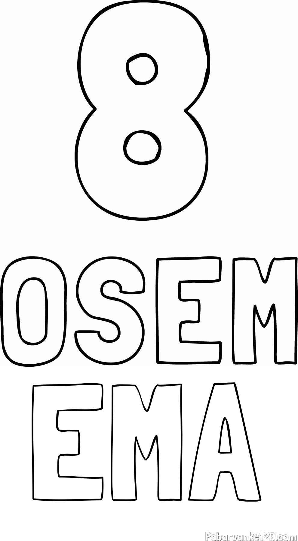 Pobarvanka imena EMA in pobarvanka števila osem z zapisom imena