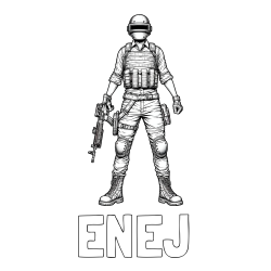 Online izdelana pobarvanka - Pobarvanka imena ENEJ in PUBG pobarvanka glavnega junaka narisanega od spredaj