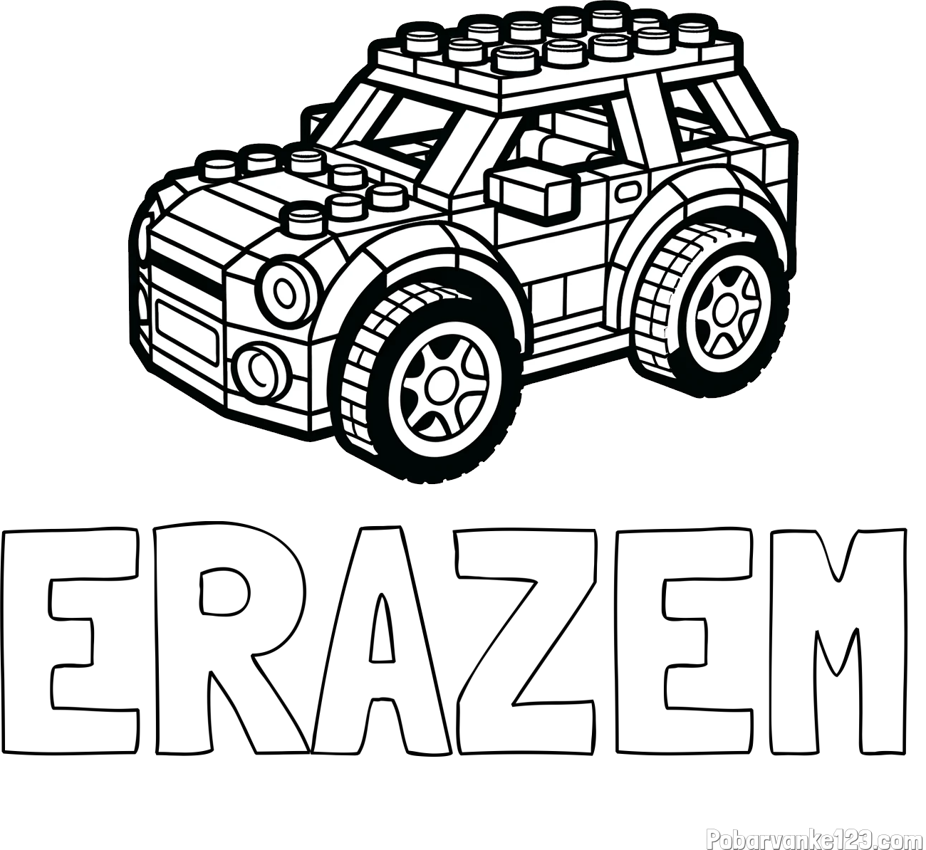 Pobarvanka imena ERAZEM in pobarvanka avtomobila sestavljenega iz LEGO kock