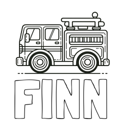 Online izdelana pobarvanka - Pobarvanka imena FINN in lepa pobarvnak gasilskega avta