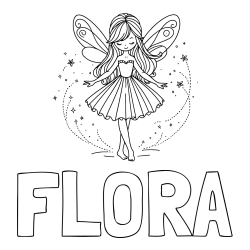 Online izdelana pobarvanka - Pobarvanka imena FLORA in pobarvanka ljubke čarobne vile