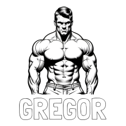 Online izdelana pobarvanka - Pobarvanka imena GREGOR in pobarvanka bodybuilder-ja