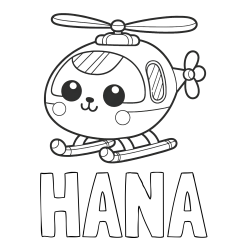 Online izdelana pobarvanka - Pobarvanka imena HANA in otroška pobarvanka helikopterja