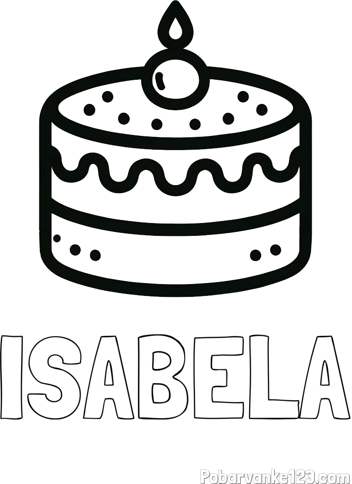 Pobarvanka imena ISABELA in otroška pobarvanka majhne torte