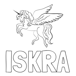 Online izdelana pobarvanka - Pobarvanka imena ISKRA in lepa pobarvanka samoroga