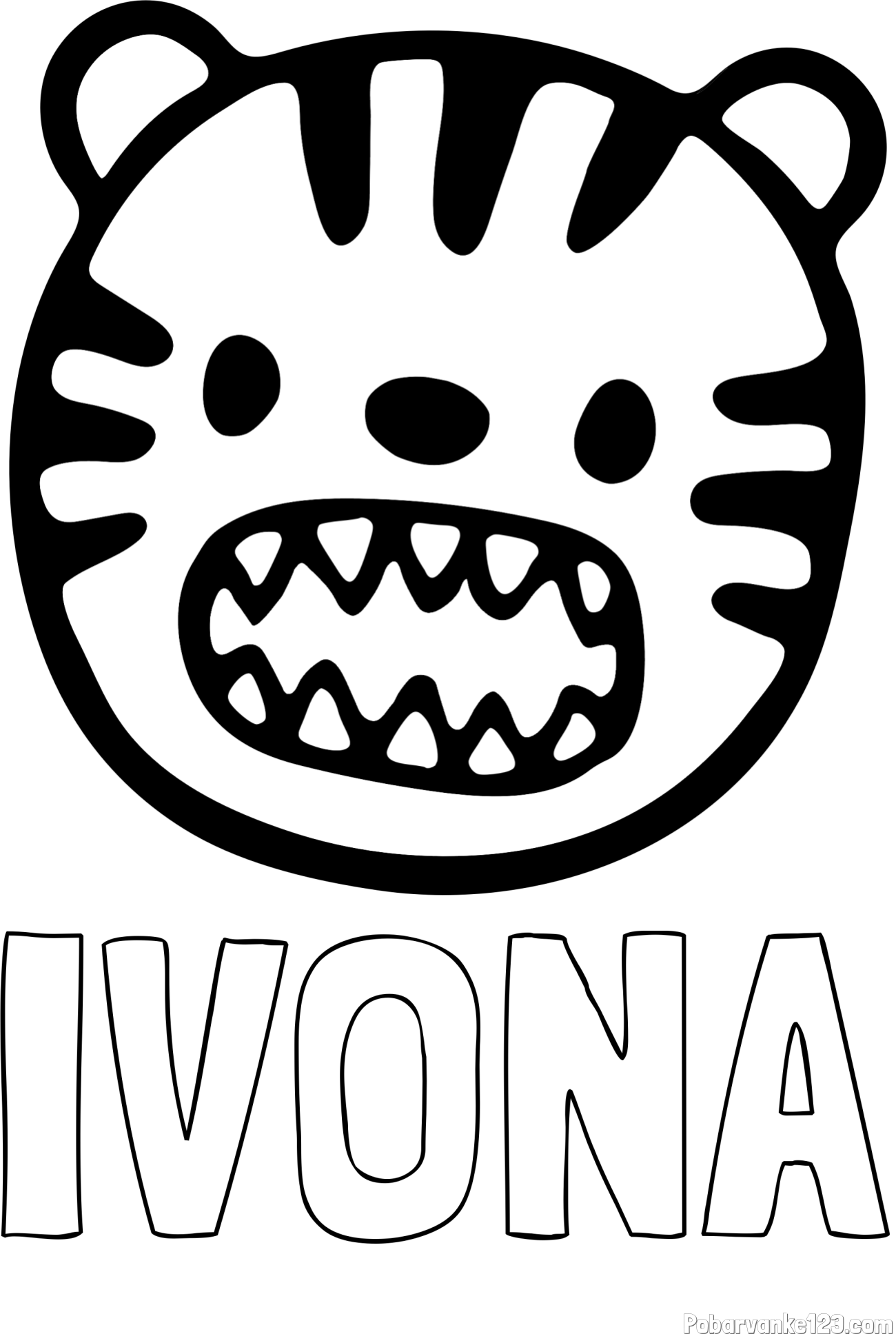 Pobarvanka imena IVONA in pobarvanka glave majhnega tigrčka