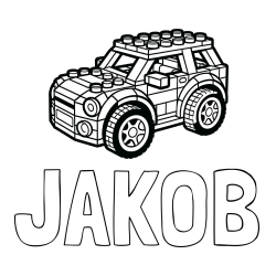 Online izdelana pobarvanka - Pobarvanka imena JAKOB in pobarvanka avtomobila sestavljenega iz LEGO kock