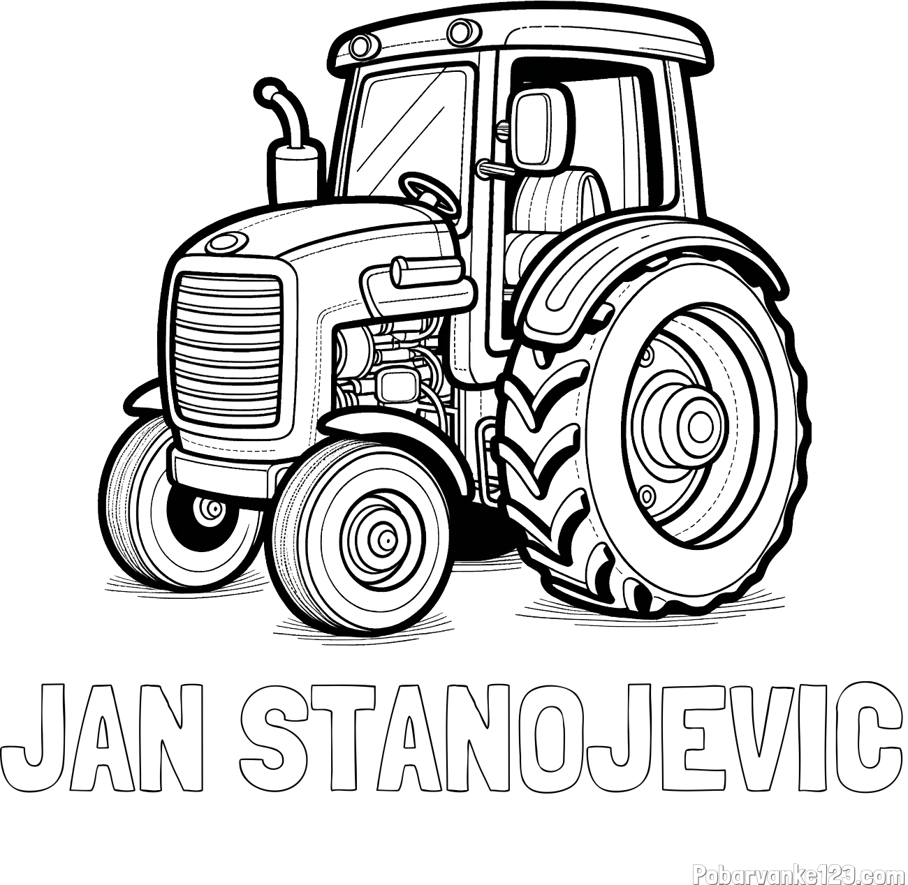 Pobarvanka imena JAN STANOJEVIČ in pobarvanka starega, a lepega traktorja