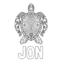 Online izdelana pobarvanka - Pobarvanka imena JON in pobarvanka želve - mandale