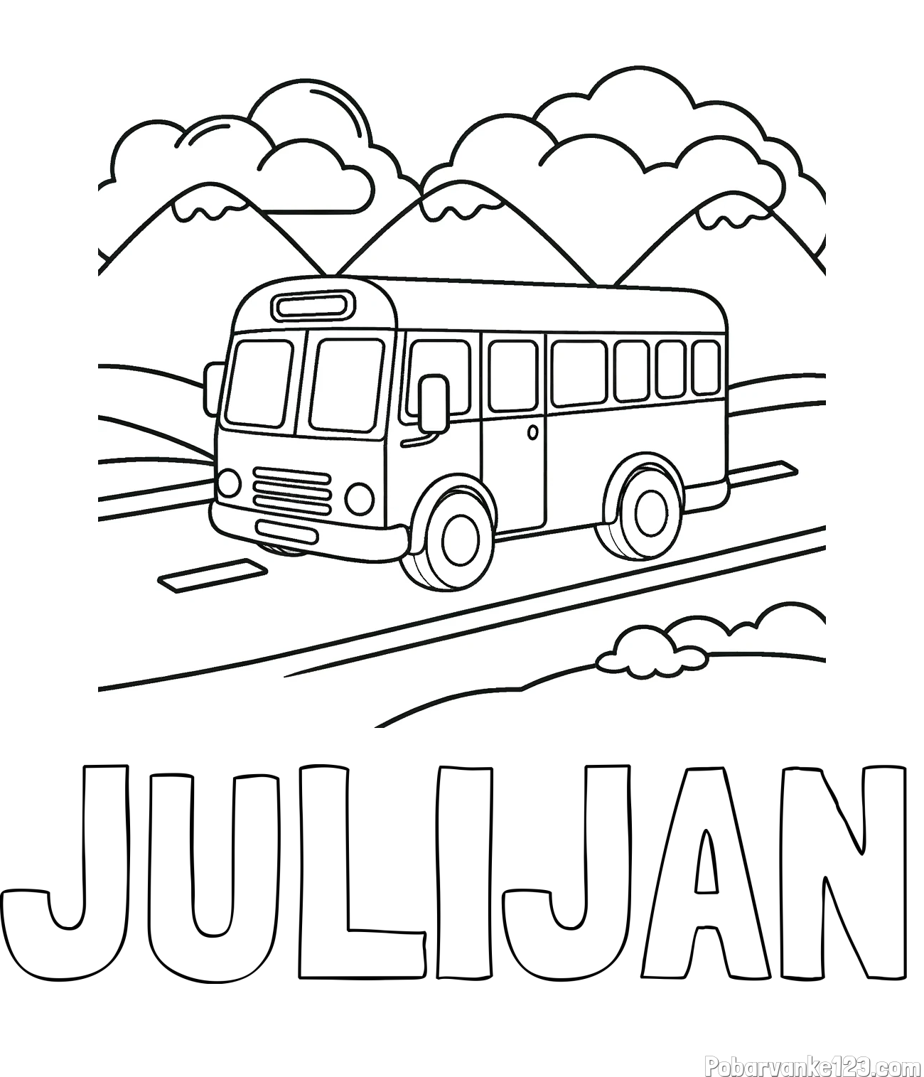 Pobarvanka imena JULIJAN in pobarvanka avtobusa na vožnji
