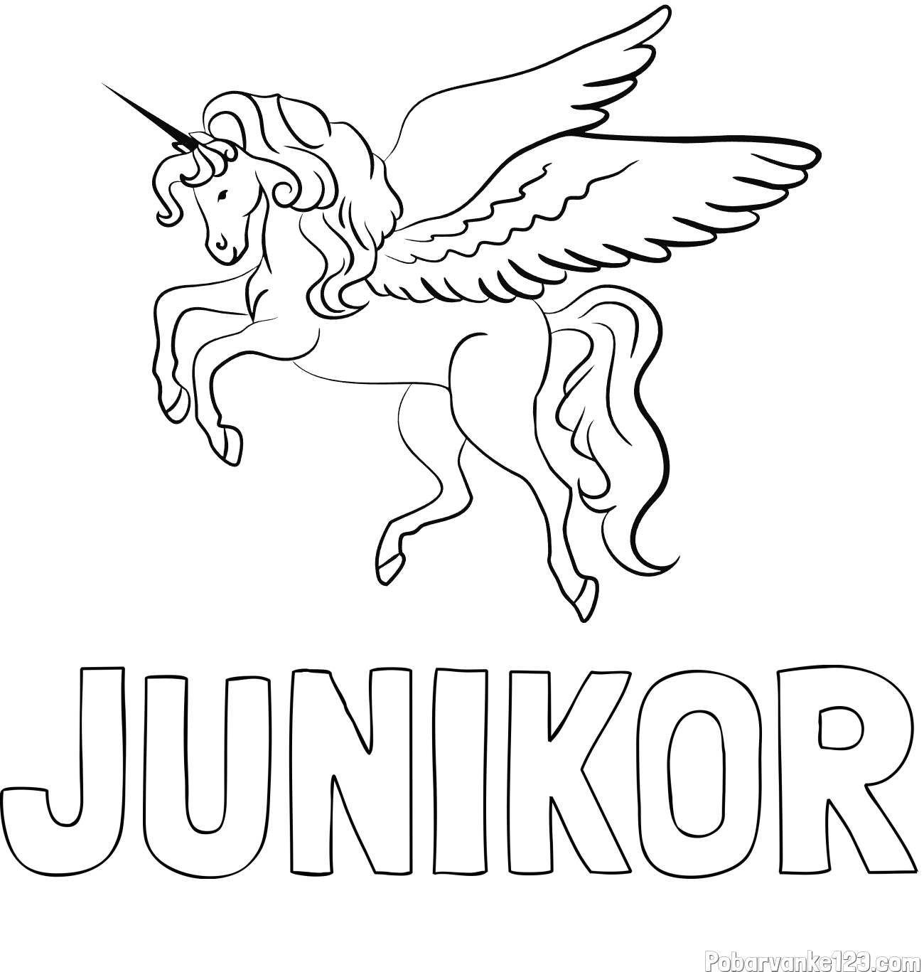 Pobarvanka imena JUNIKOR in lepa pobarvanka samoroga