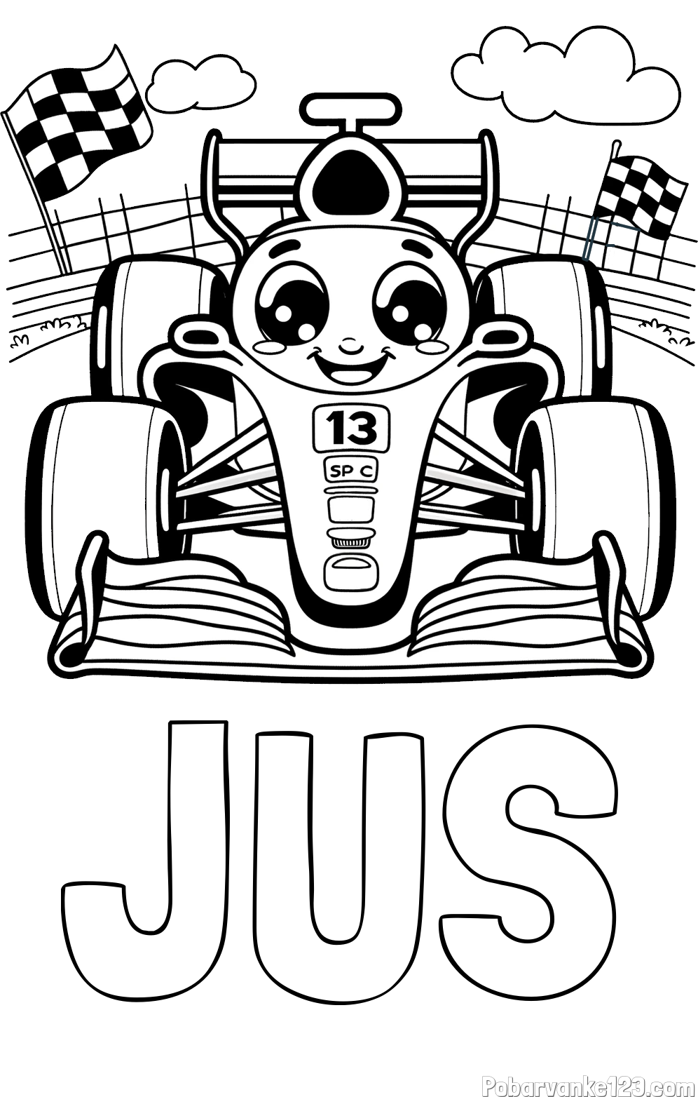 Pobarvanka imena JUŠ in otroška pobarvanka FORMULA 1