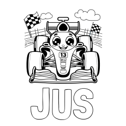 Online izdelana pobarvanka - Pobarvanka imena JUŠ in otroška pobarvanka FORMULA 1