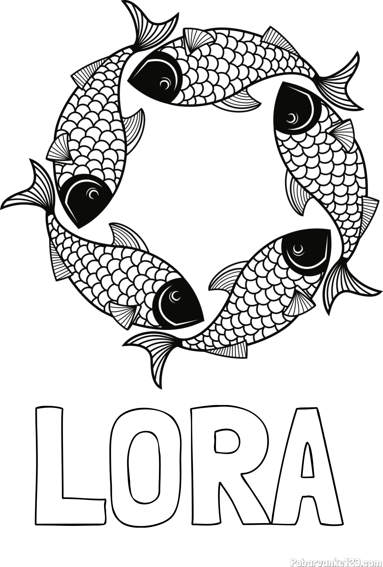 Pobarvanka imena LORA in pobarvanka rib - mandale