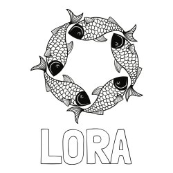 Online izdelana pobarvanka - Pobarvanka imena LORA in pobarvanka rib - mandale